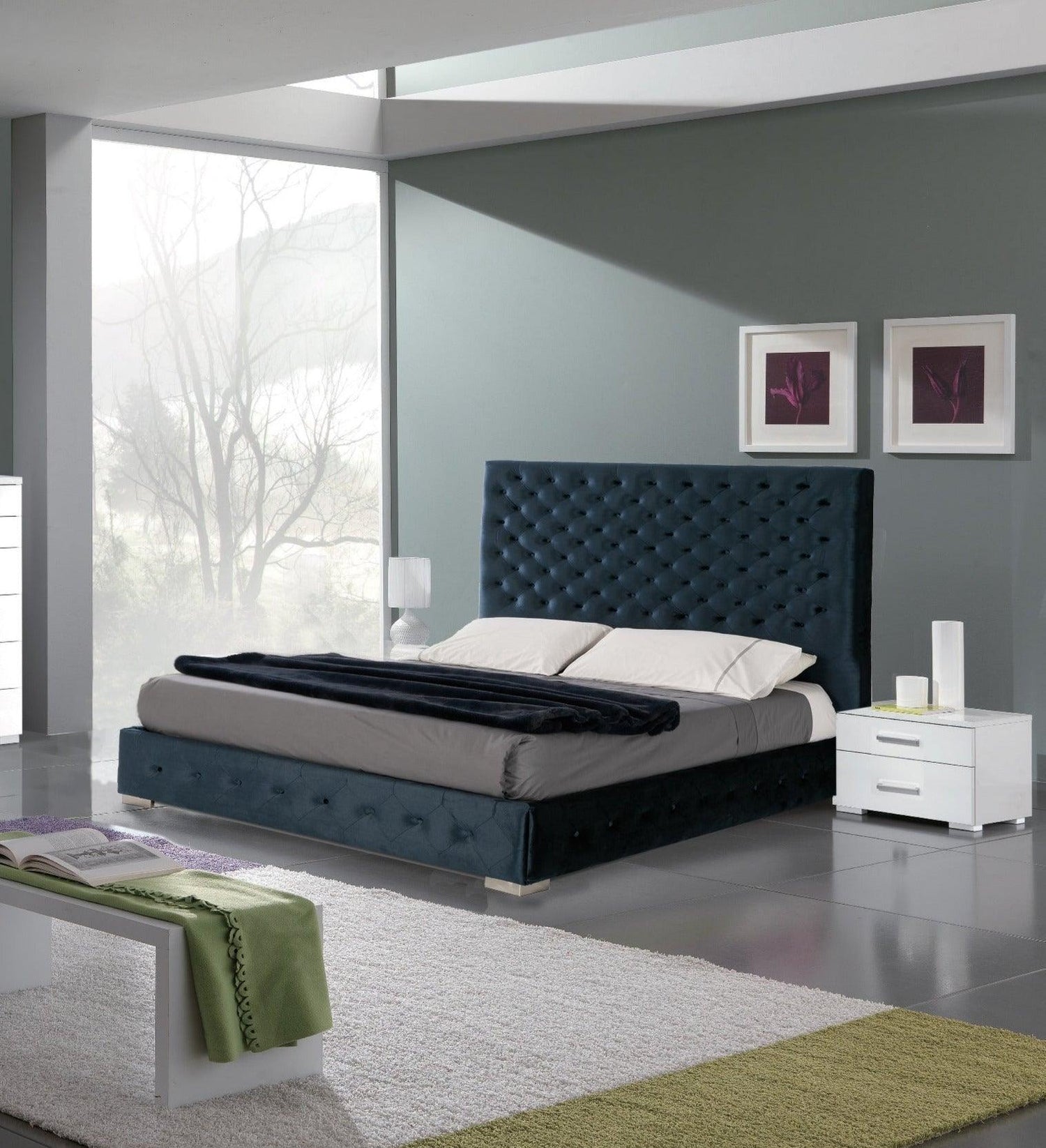 Esf Furniture - Leonor Blue 3 Piece King Storage Bed With Momo Casing - Leonorbedksblue-3Set