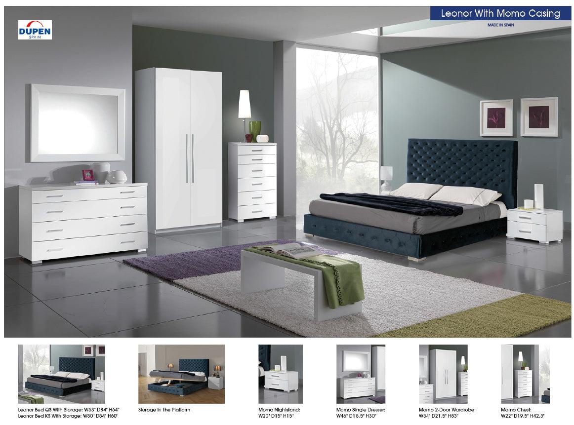 Esf Furniture - Leonor Blue 5 Piece Queen Storage Bed With Momo Casing - Leonorbedqsblue-5Set