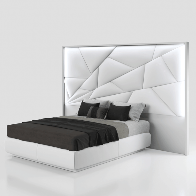 Esf Furniture - Majesty Queen Bed W/Light In White - Majestyqs