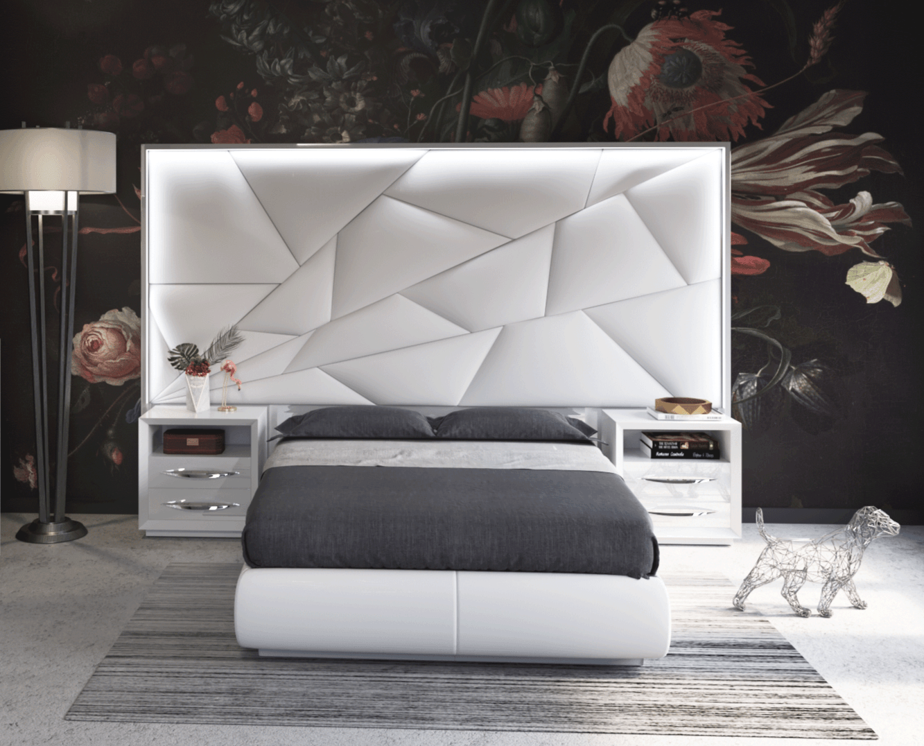 Esf Furniture - Majesty 3 Piece Queen Bedroom W/Light And Carmen Cases - Majestyqs-3Set-Carmen