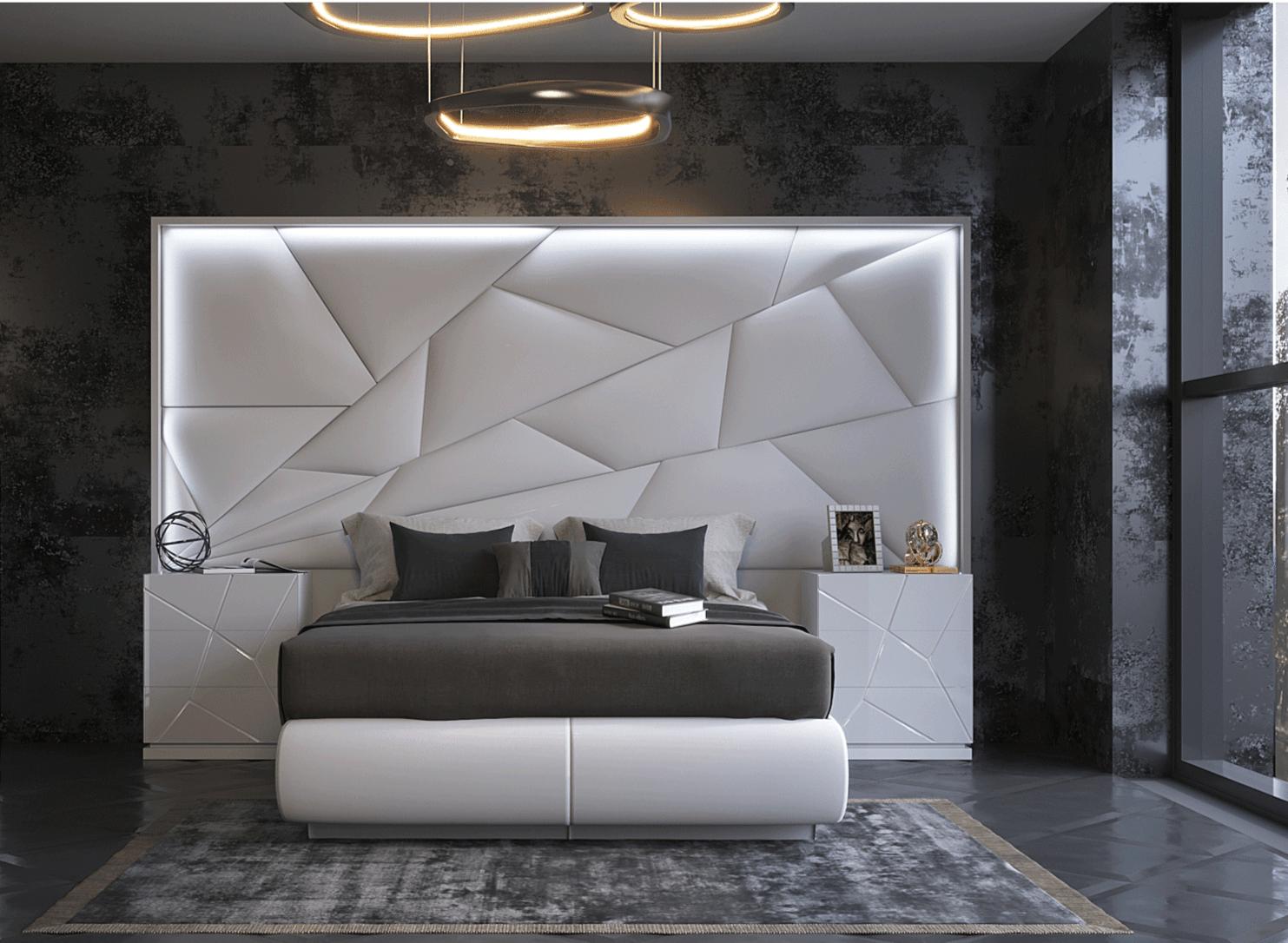 Esf Furniture - Majesty 3 Piece King Bedroom W/Light And Kiu Cases - Majestyks-3Set-Kiu