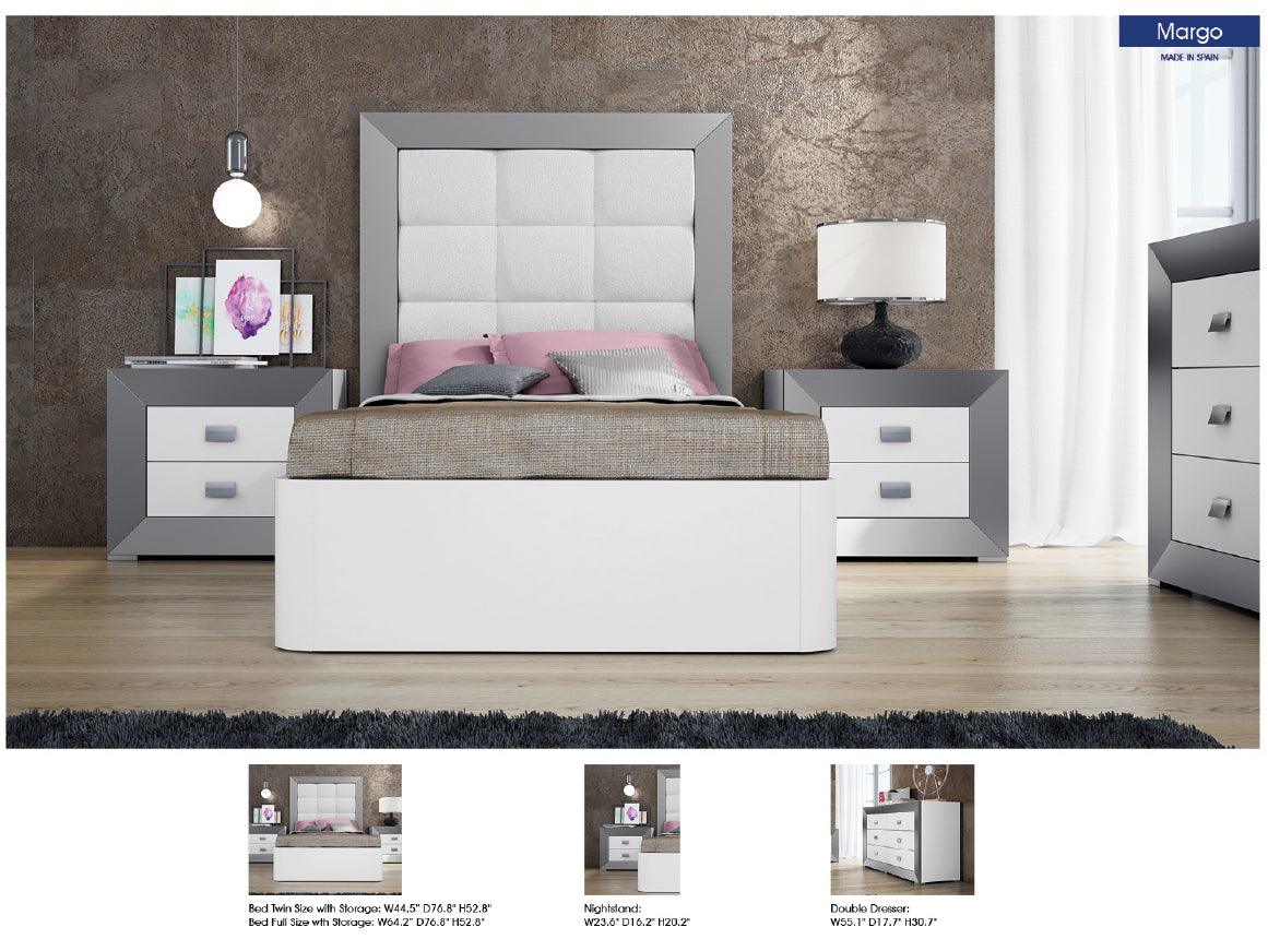 Esf Furniture - Margo 4 Piece Twin Size Storage Bedroom Set In White/Grey - Margotsbed-4Set