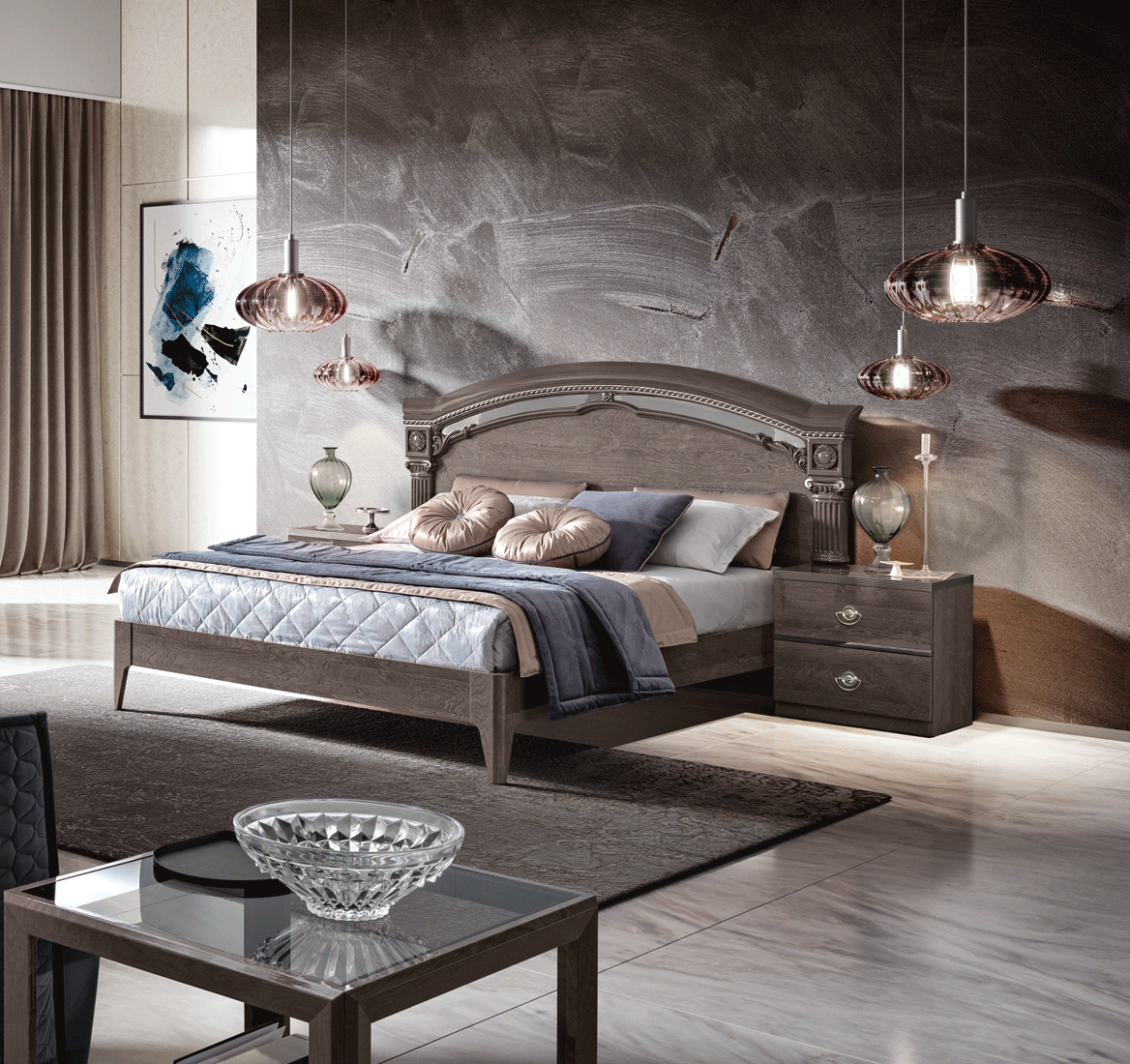 Esf Furniture - Nabucco Night 3 Piece Queen Bedroom Set In Silver Birch - Nabuccoqs-3Set