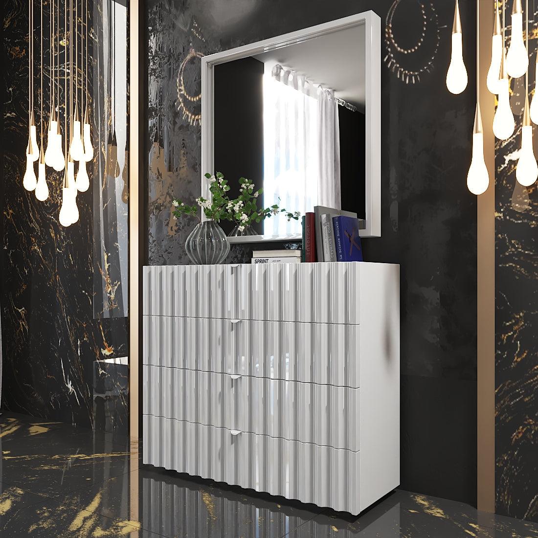 Esf Furniture - Orion 5 Piece King Size Bedroom Set In White With Light - Orionks-5Set