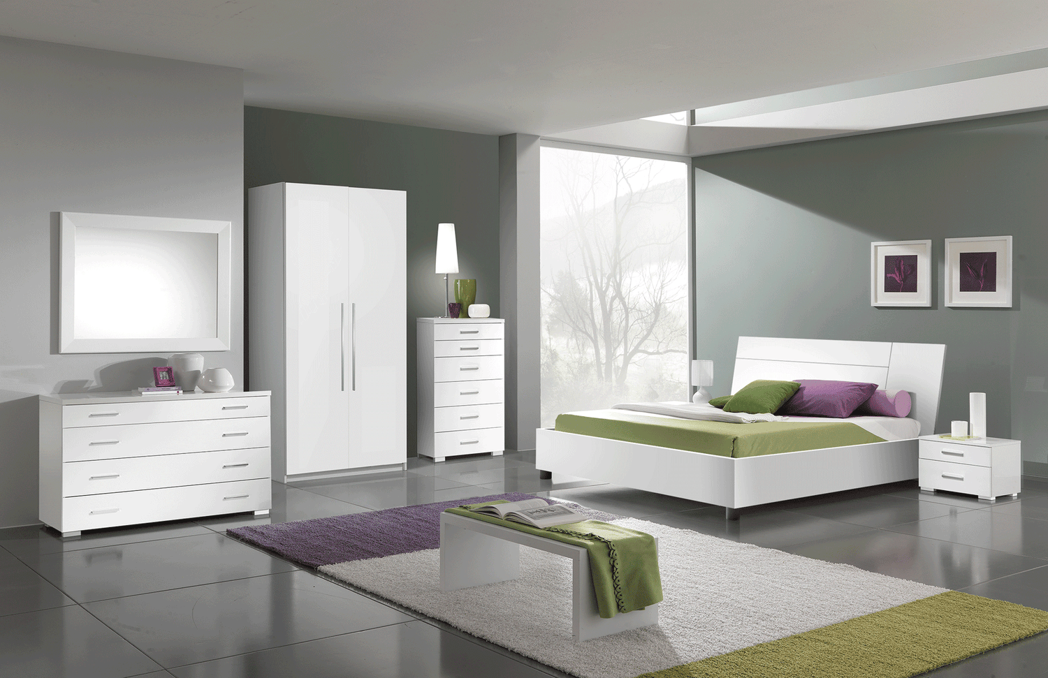 Esf Furniture - Panarea 5 Piece King Bedroom Set In White W/ Momo Cases - Panareakswhite-5Set