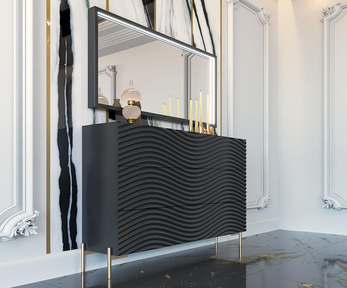 Esf Furniture - Franco Spain Wave Mirror For Double Dresser In Dark Grey - Wavemirrorddgrey