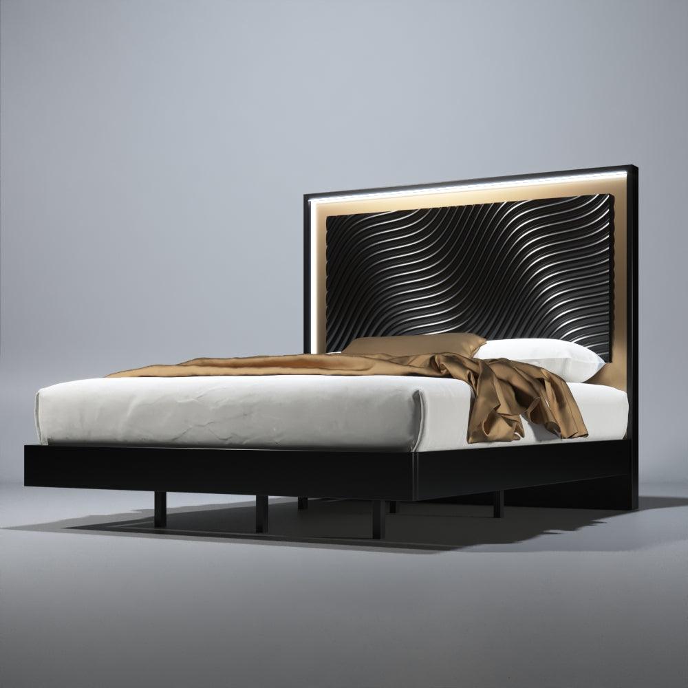 Esf Furniture - Franco Spain Wave 3 Piece Queen Bedroom Set In Dark Grey - Waveqsbedgrey-3Set