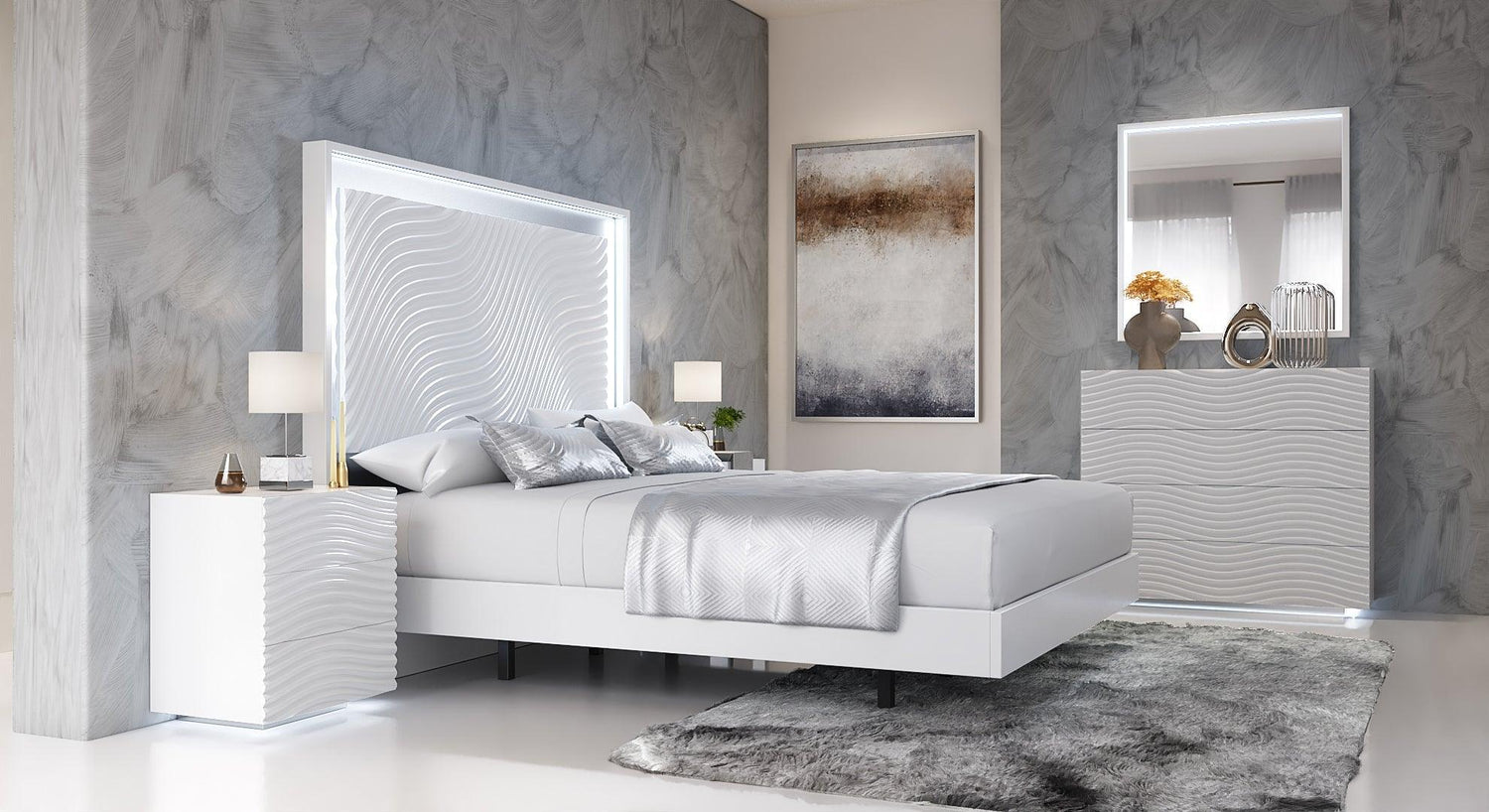 Esf Furniture - Franco Spain Wave King Size Bed In White - Waveksbedwhite
