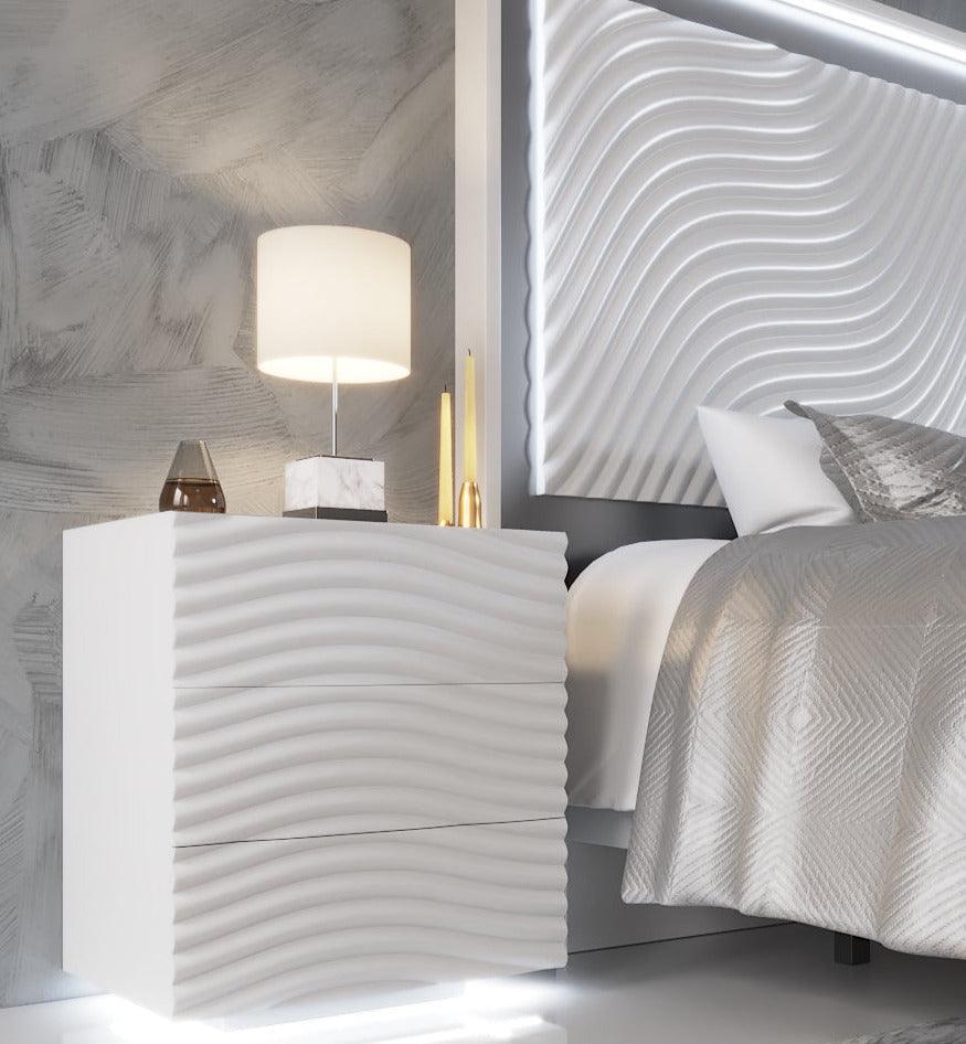 Esf Furniture - Franco Spain Wave 3 Drawers Left Nightstand In White - Wavenswhiteleft