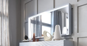 Franco Spain Wave Mirror For Double Dresser W/Light In White - Wavemirrorddwhite | ESF