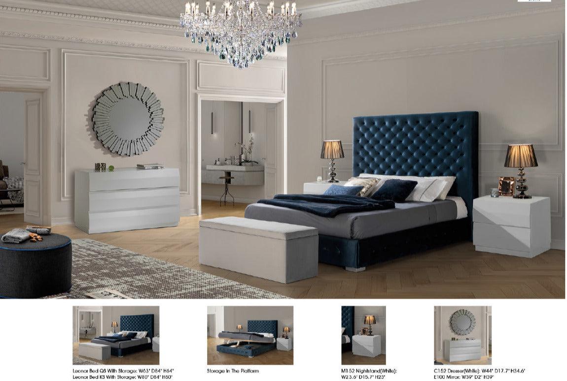 Esf Furniture - Leonor Blue 5 Piece King Storage Bedroom Set - Leonorbedksblue-M152-C152-E100