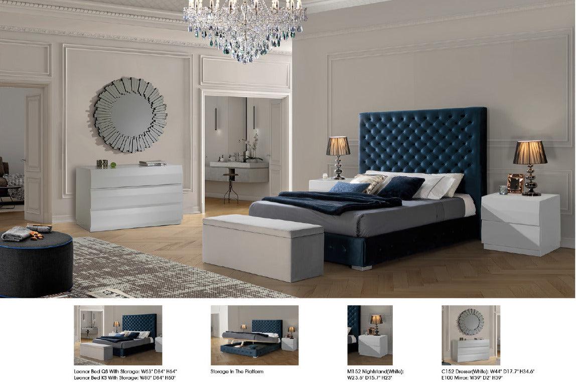 Esf Furniture - Leonor Blue 5 Piece Queen Storage Bedroom Set - Leonorbedqsblue-M152-C152-E100