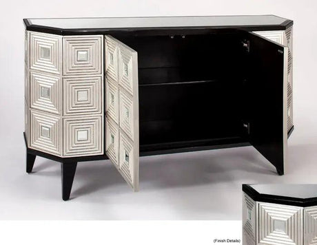 Black Espresso & Silver Leaf Credenza Cabinet With Optional Wall Mirror 1980-S | Artmax