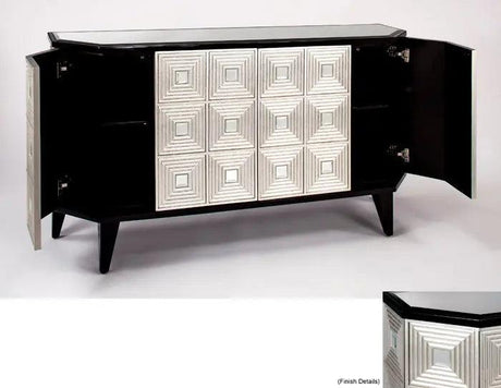 Black Espresso & Silver Leaf Credenza Cabinet With Optional Wall Mirror 1980-S | Artmax