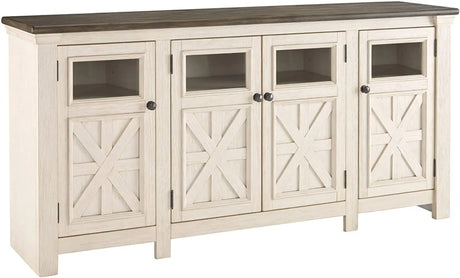 Bolanburg Two Tone Farmhouse TV Stand, Fits TVs up to 72", 3 Cabinets and Adjustable Storage Shelves, Signature Design by Ashley Whitewash Ashley Furniture