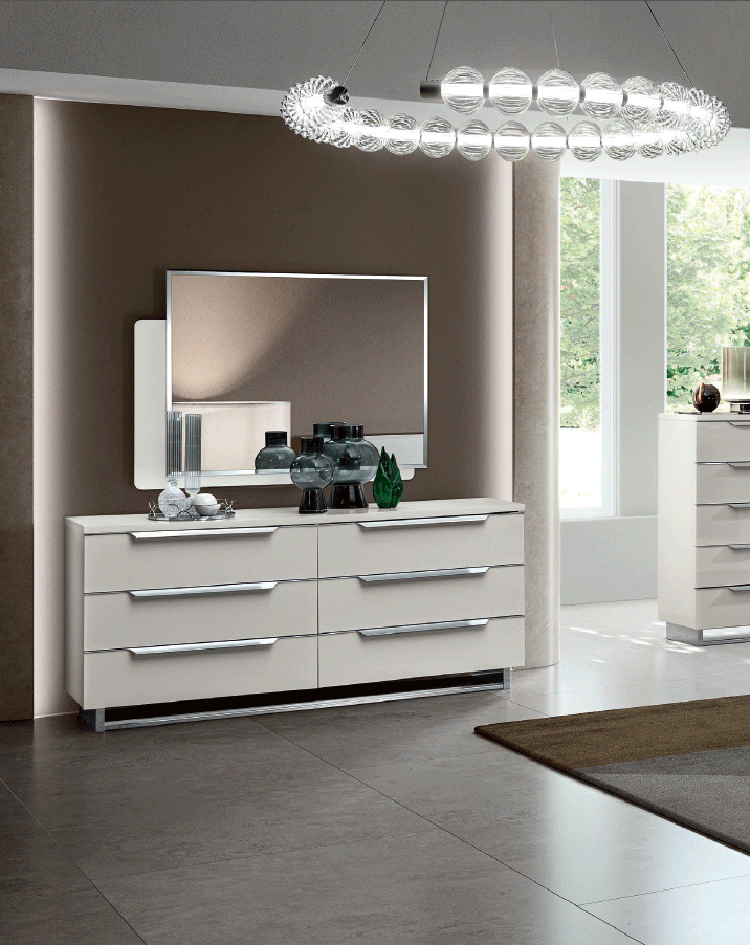 Esf Furniture - Kimera Double Dresser With Mirror In White Glossy - Kimeraddr-Mr