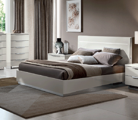 Esf Furniture - Kimera Queen Size Bed In White Glossy - Kimeraqs