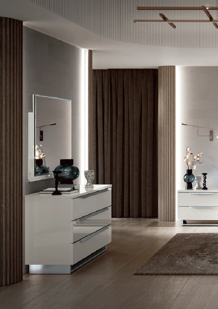 Esf Furniture - Kimera Single Dresser With Mirror In White Glossy - Kimerasdr-Mr