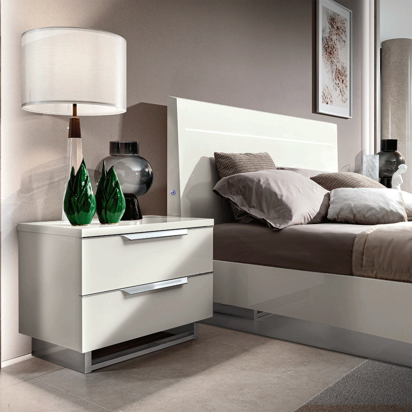 Esf Furniture - Kimera 3 Piece Queen Size Bedroom Set In White Glossy - Kimeraqs-3Set