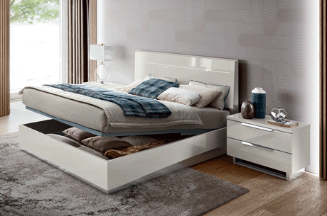 Esf Furniture - Kimera Queen Size Storage Bed In White Glossy - Kimerastorageqs