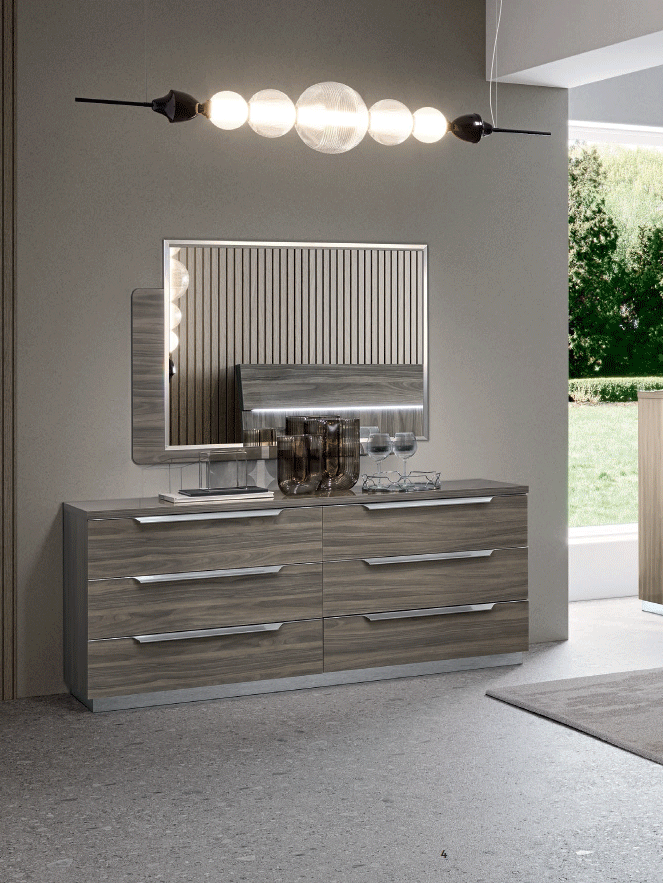 Esf Furniture - Kroma Double Dresser With Mirror In Grey - Kromaddresser-Mr