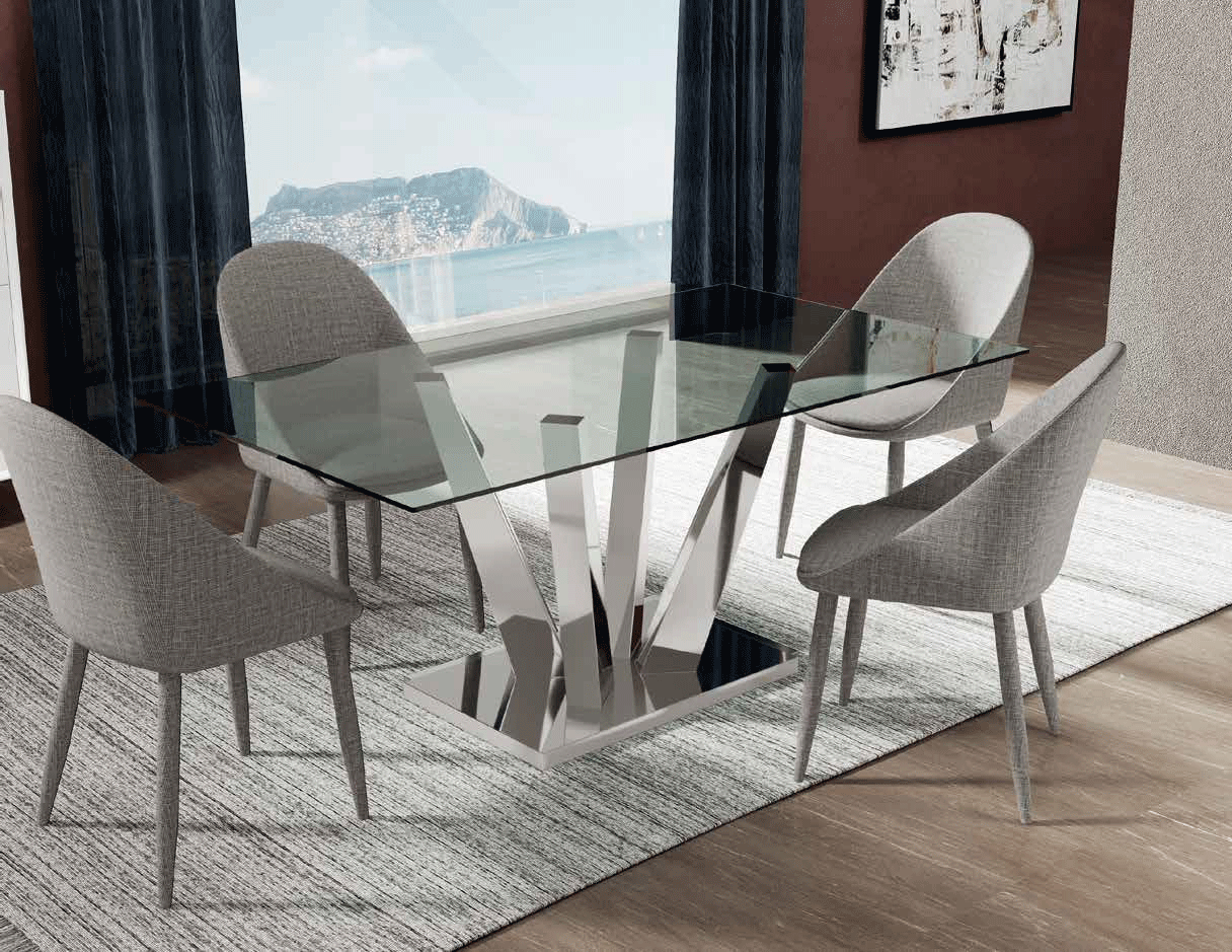 Designer Dining Table With Upholstered Armchair In Fabric - Dt - 300 - Dc - 402Grey - 6Chair | ESF | Home Elegance USA
