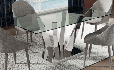 Designer Dining Table With Upholstered Armchair In Fabric - Dt-300-Dc-402Grey-6Chair | ESF