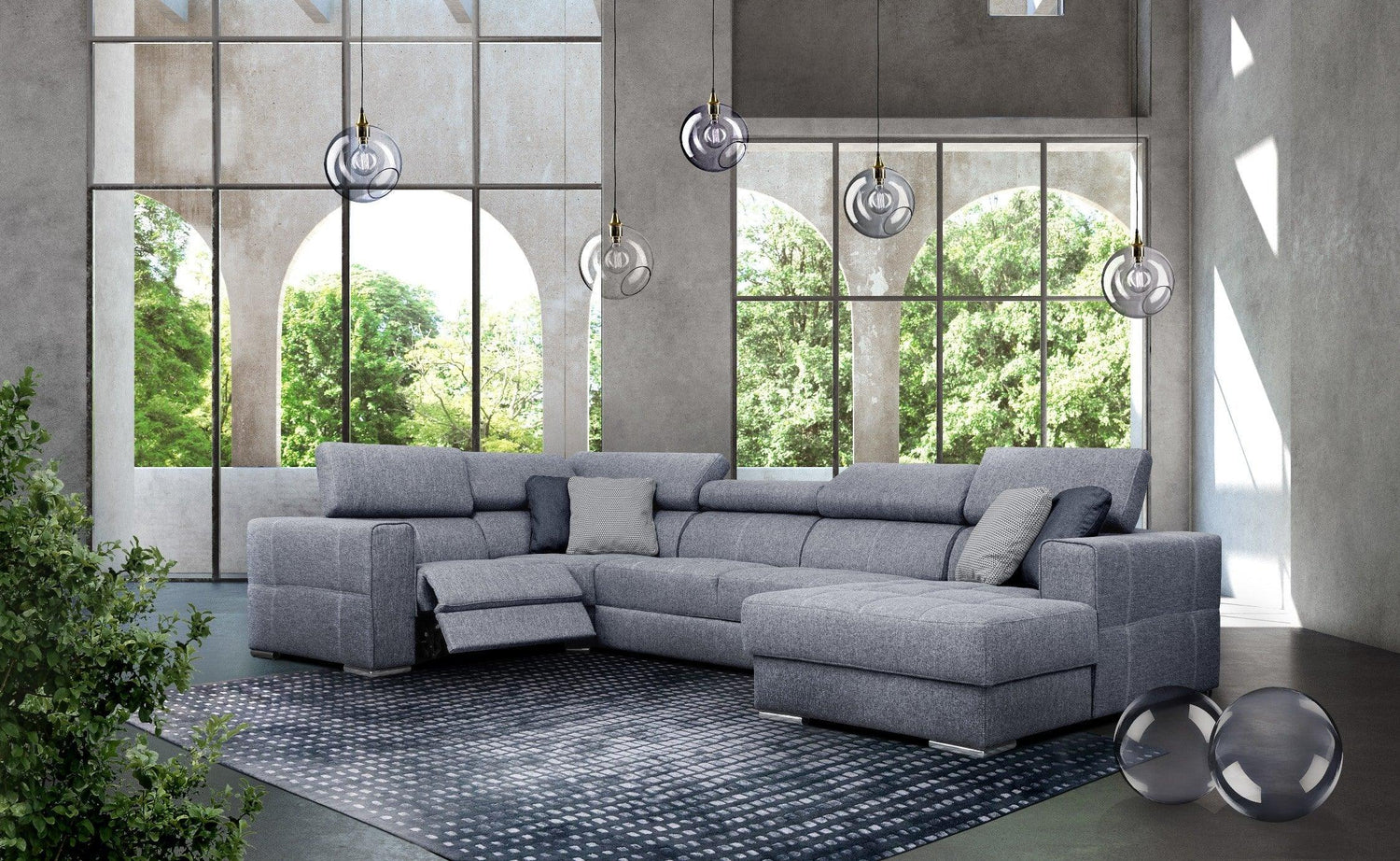 Esf Furniture - Quartz Sectional Right W/Electric Recliner And Bed - Quartz Sectional