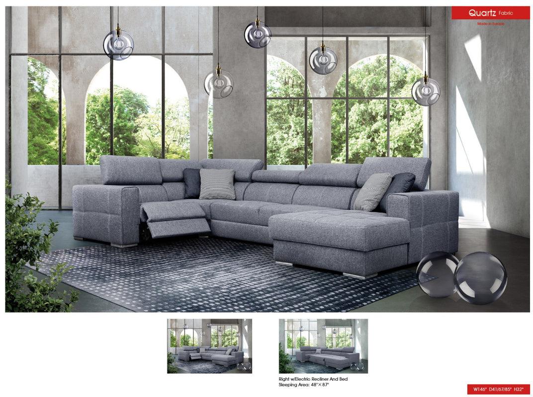 Esf Furniture - Quartz Sectional Right W/Electric Recliner And Bed - Quartz Sectional