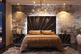 Esf Furniture - Oro Queen Bed W/Light In Black - Oroqsbedblack