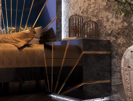 Esf Furniture - Oro 3 Drawers Nightstand In Black - Oronsblack