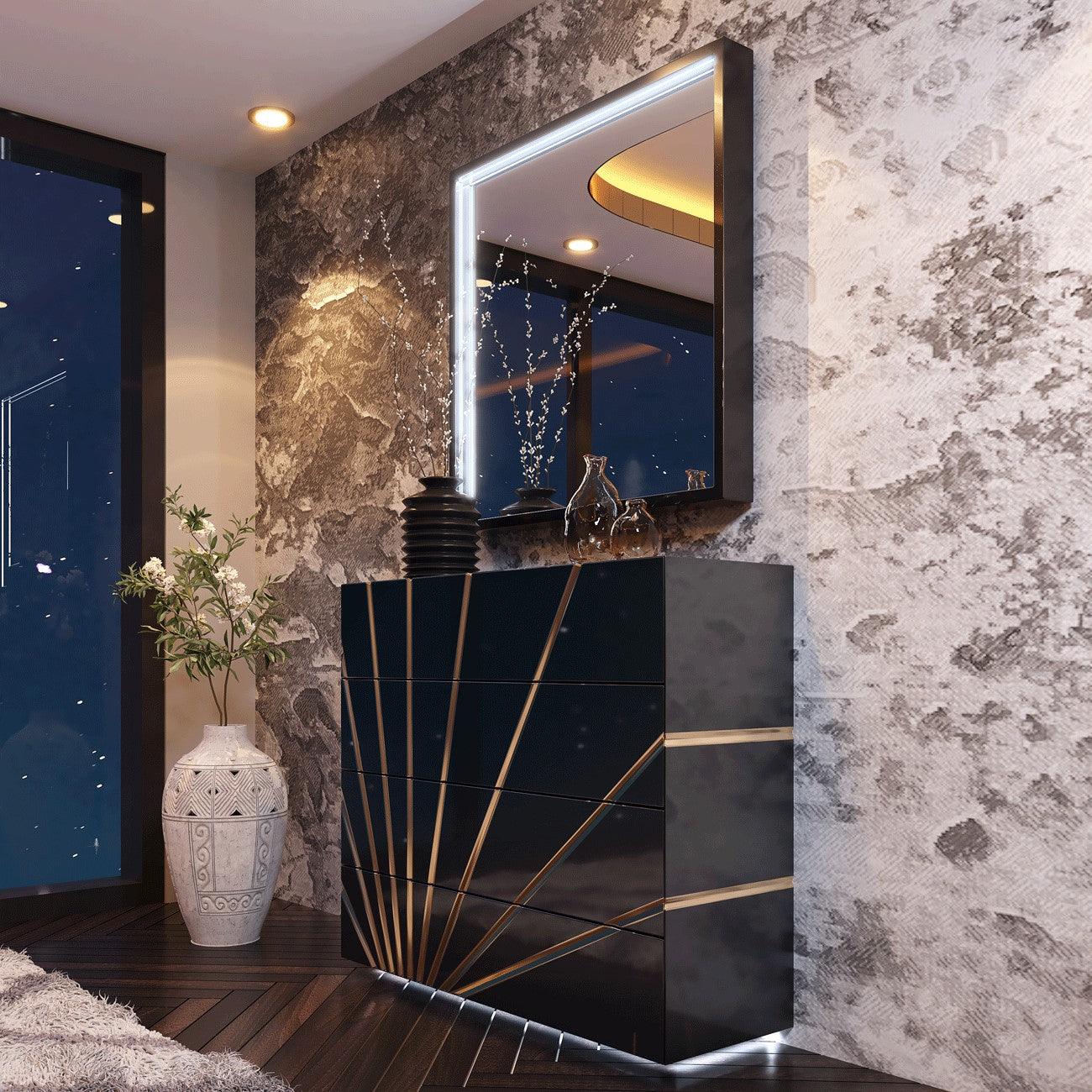 Esf Furniture - Oro 4 Drawer Single Dresser In Black - Orosdblack