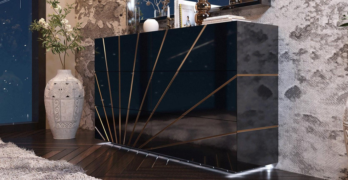 Esf Furniture - Oro 6 Drawer Double Dresser In Black - Oroddblack