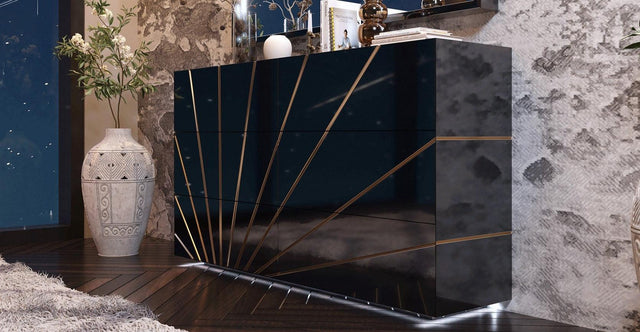 Esf Furniture - Oro 6 Drawer Double Dresser In Black - Oroddblack