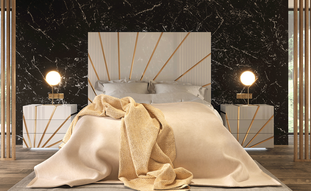 Esf Furniture - Oro 3 Piece Queen Bedroom Set W/Light In White - Oroqsbed-3Set