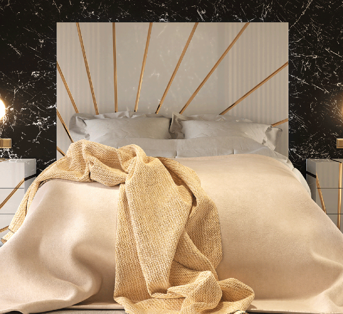 Esf Furniture - Franco Spain Oro Queen Bed With Light In White - Oroqsbed