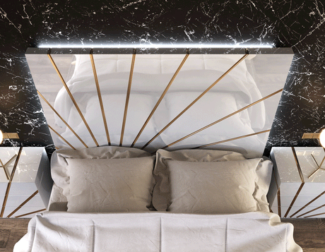 Oro 6 Piece Queen Bedroom Set W/Light In White - Oroqsbed-6Set | ESF