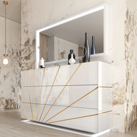 Esf Furniture - Franco Spain Oro Double Dresser With Mirror In White - Orodd-M