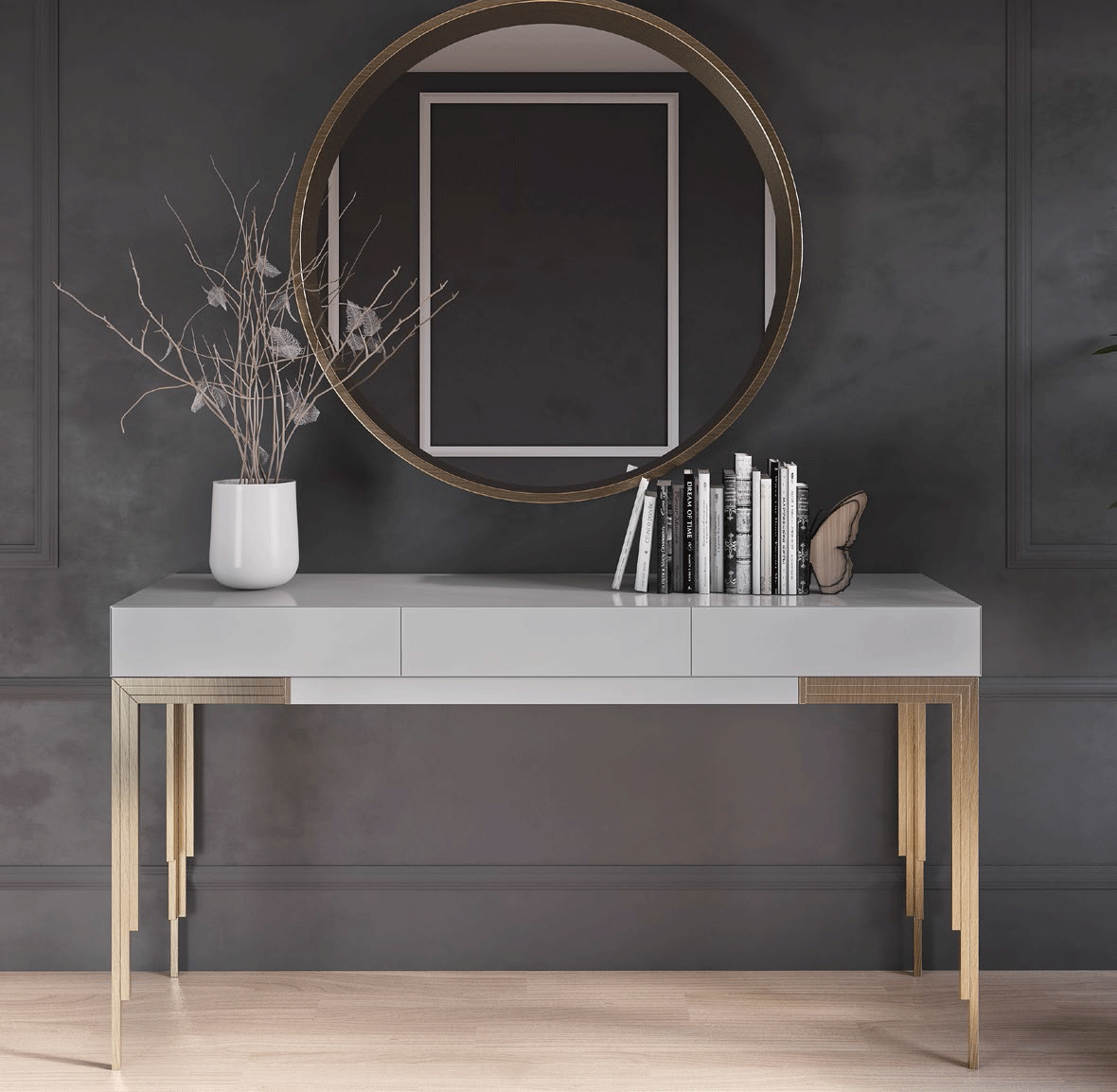 Esf Furniture - Mx37 Console Table 120 With Mirror 60 - Mx3740251-Mx58531