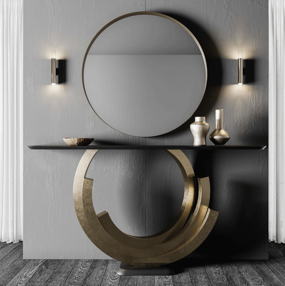 Esf Furniture - Mx84 Console Table 120 With Mirror 60 - Mx8442333-Mx58531