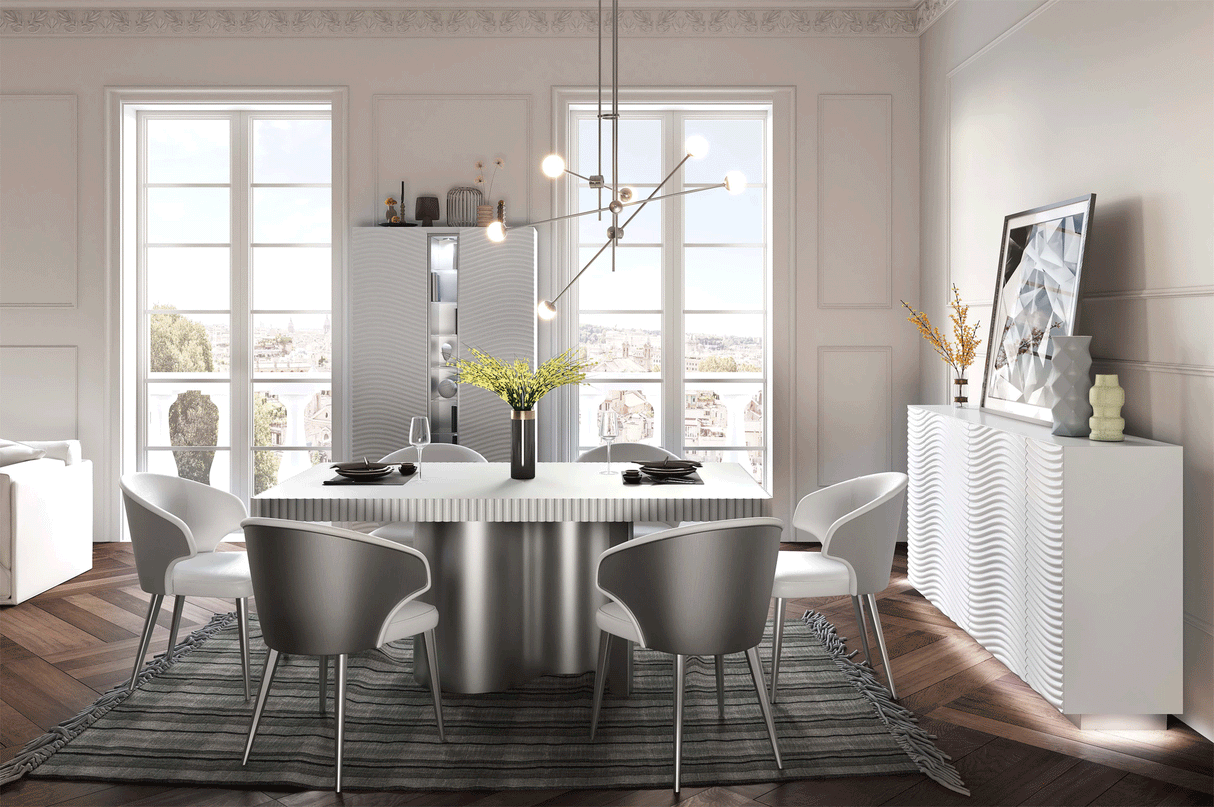 Esf Furniture - Wave 11 Piece Dining Room Set In White Matt - Wave-White-11Set