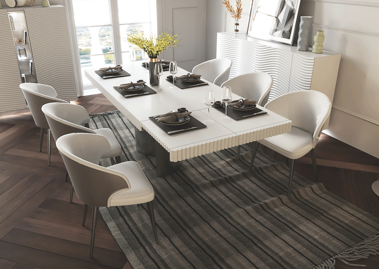 Esf Furniture - Wave 9 Piece Dining Room Set In White Matt - Wave-White-9Set-6Chair