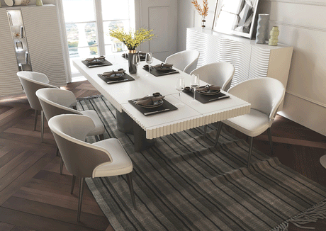 Wave 9 Piece Dining Room Set In White Matt - Wave-White-9Set-6Chair | ESF