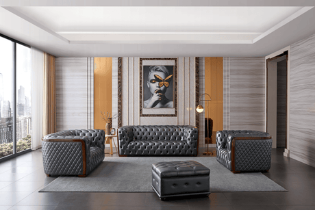 Esf Furniture - Extravaganza 415 3 Piece Sofa Set In Grey - 415-3Set-Grey
