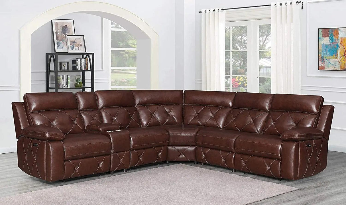 Chester 6-Piece Reclining Seat and Power Headrest Chocolate Sectional by Coaster Home Furnishings Coaster Furniture