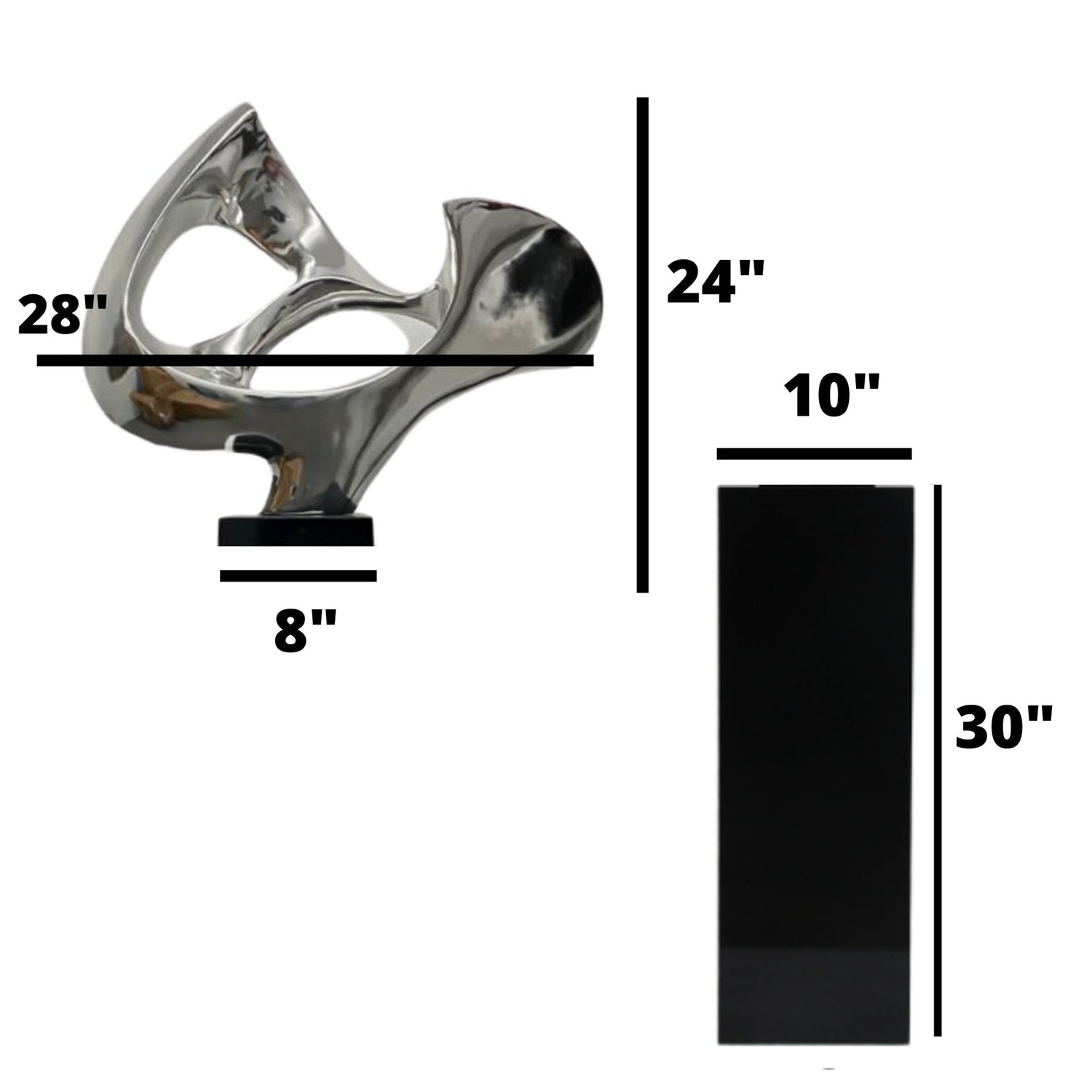 Chrome Abstract Mask Floor Sculpture With Black Stand, 54" Tall - Home Elegance USA