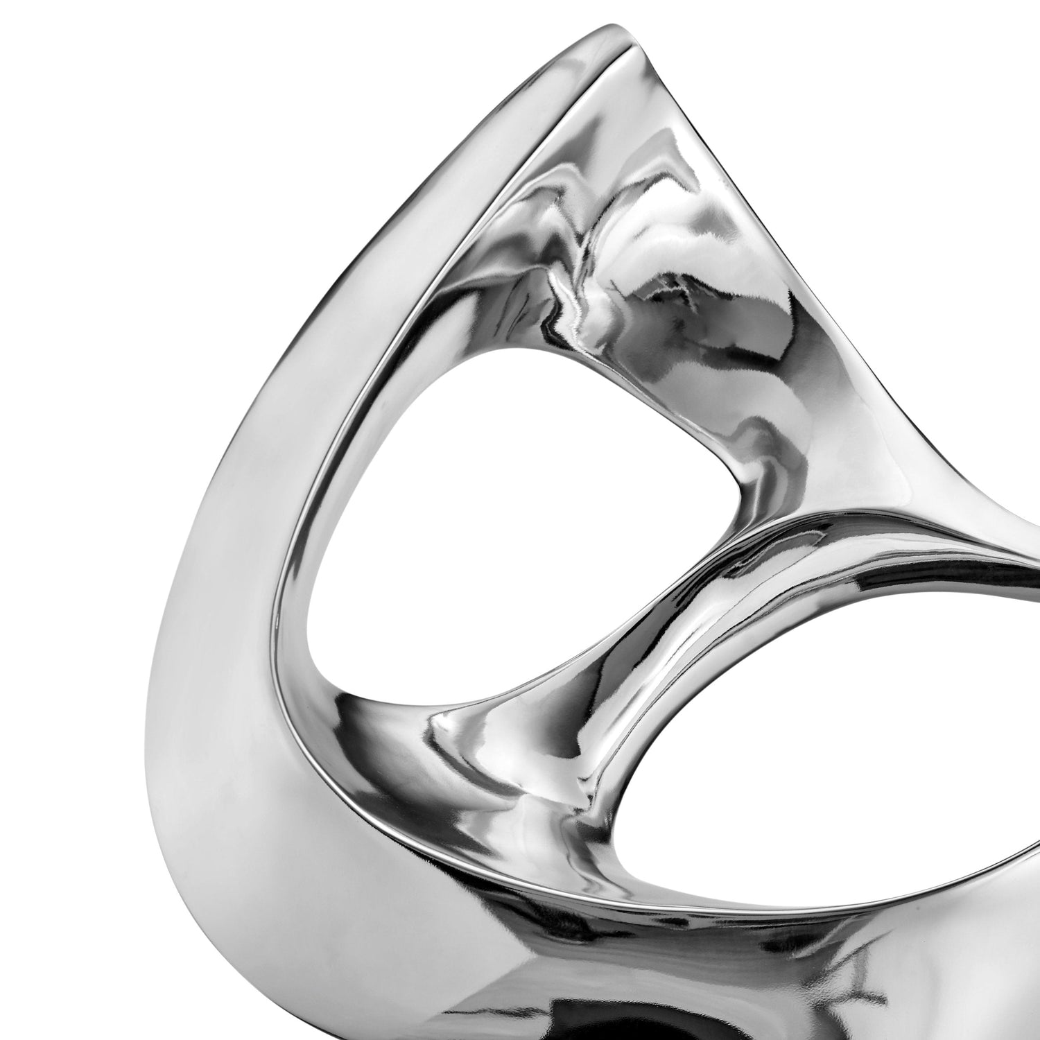 Chrome Abstract Mask Floor Sculpture With Black Stand, 54" Tall - Home Elegance USA