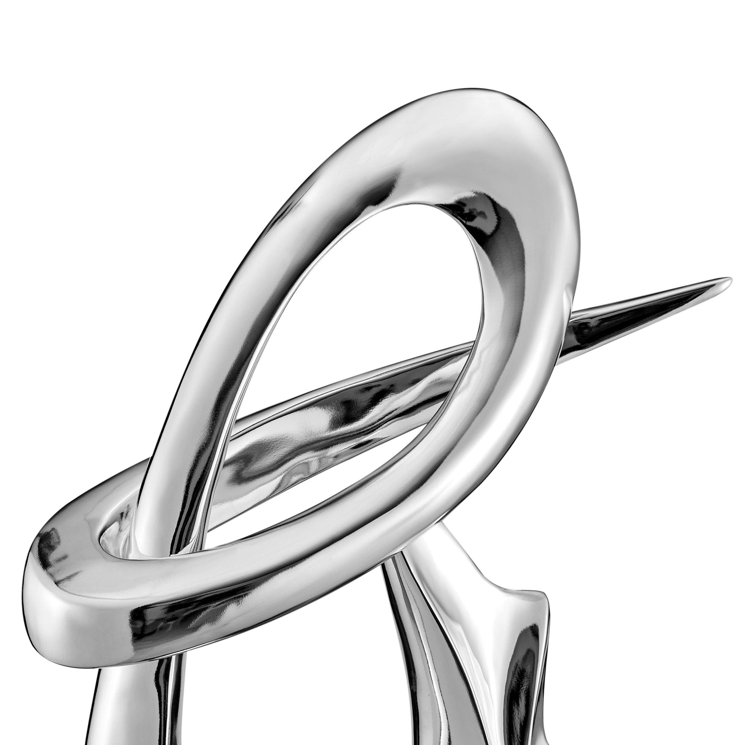 Chrome Fluid Abstract Floor Sculpture With Black Stand, 59" Tall - Home Elegance USA