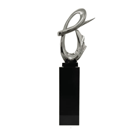 Chrome Fluid Abstract Floor Sculpture With Black Stand, 59" Tall - Home Elegance USA