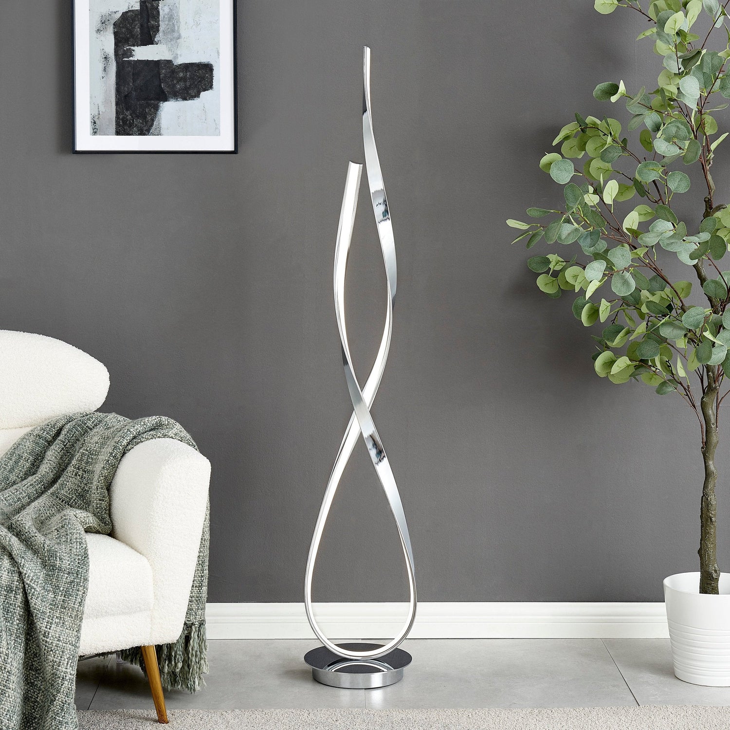 Chrome Vienna LED 55" Tall Floor Lamp // Dimmable - Home Elegance USA